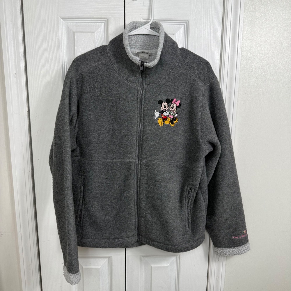 Walt Disney World Mickey Minnie Fleece Jacket Womens M Gray Sherpa Embroidered